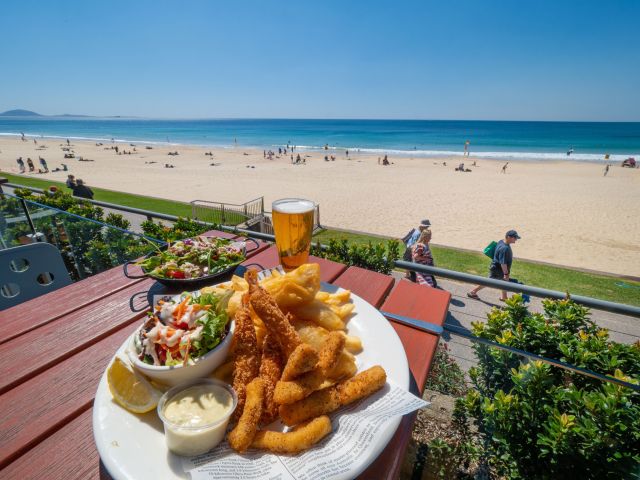 fish and chips at The Surf Club Mooloolaba