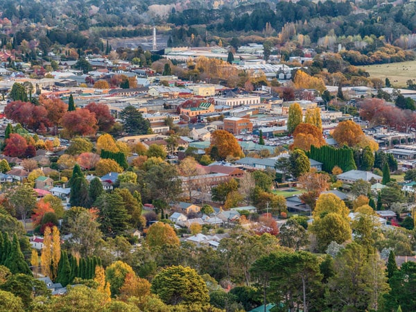 an aerial view of the town of Bowral in the SouthernHighlands during autumn