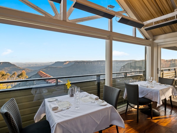 a close-up shot of the Echoes Blue Mountains Boutique Hotel restaurant terrace