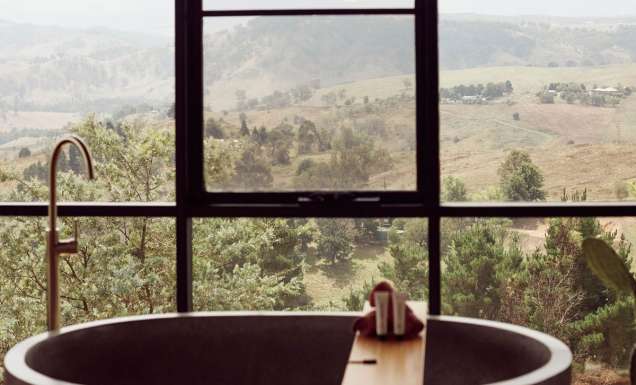 View from the bath at Hilltop cabin at Logan Brae