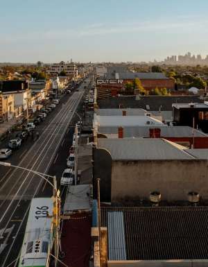 Aerial view of High Street, Northcote in Melbourne's Inner North