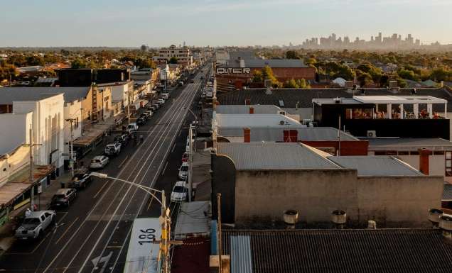 Aerial view of High Street, Northcote in Melbourne's Inner North