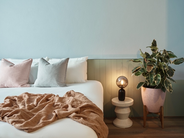 a close-up of the bed at Kyah Boutique Hotel, Blackheath