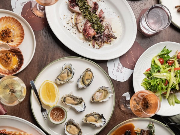 a spread of food at Peregrin, Merewether Beach 