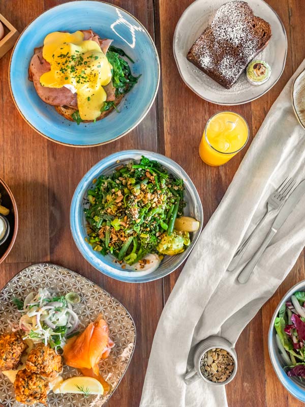 Overhead shot of the food on the menu at The Bower Manly