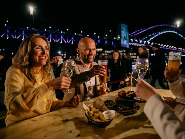 friends enjoying drinks at The Squires Landing, Sydney