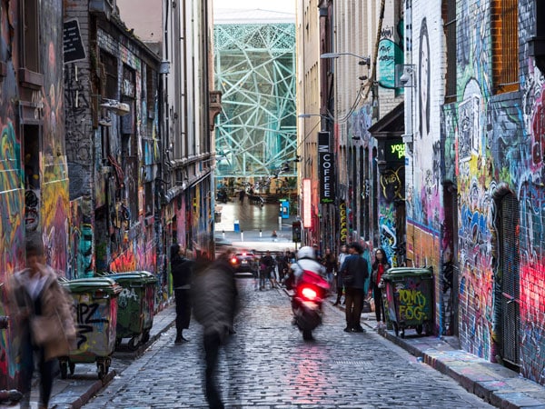 walking along Melbourne’s vibrant laneways filled with graffiti art on walls