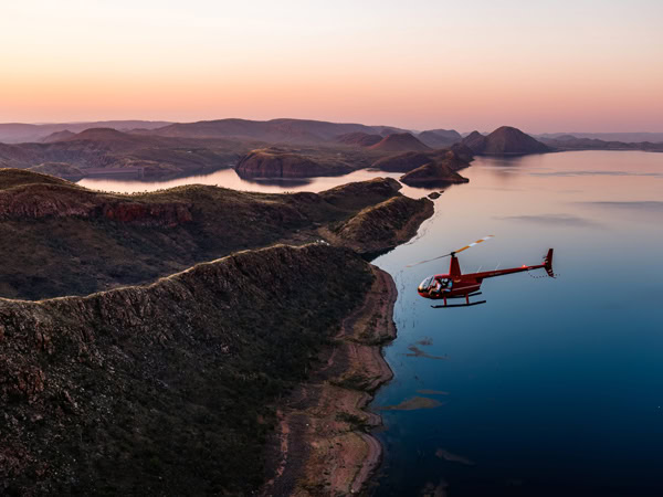 a helicopter above lAKE Argyle