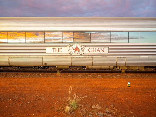 the exterior of the Ghan train