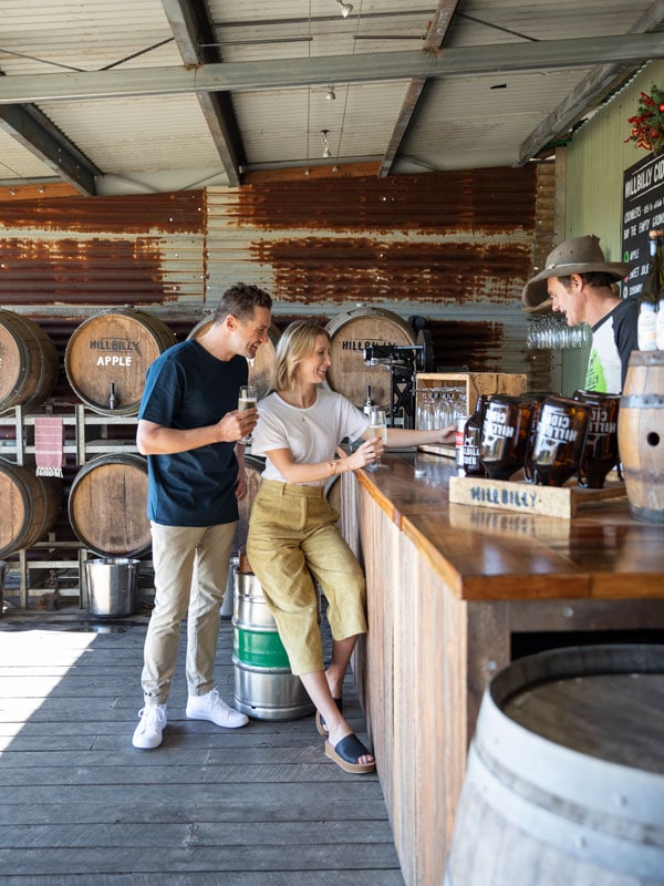 a couple tasting Hillbilly Cider
