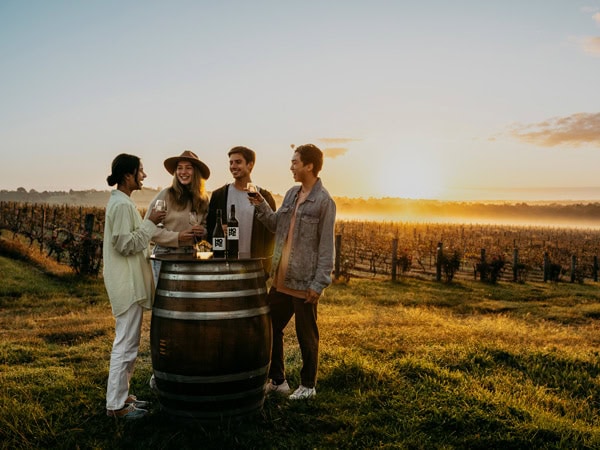 friends wine tasting at Hope Estate