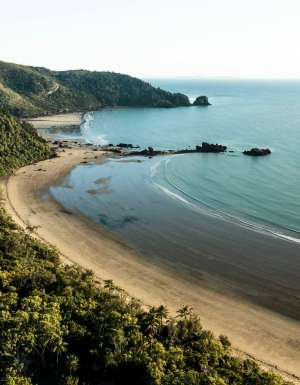 an drone shot of a secluded beach in Cape Hillsborough