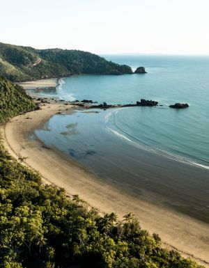 an drone shot of a secluded beach in Cape Hillsborough