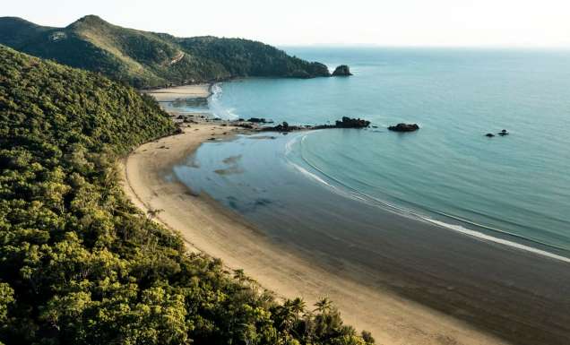 an drone shot of a secluded beach in Cape Hillsborough