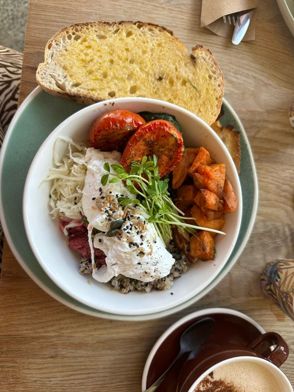 a brunch plate at Groundstone Cafe