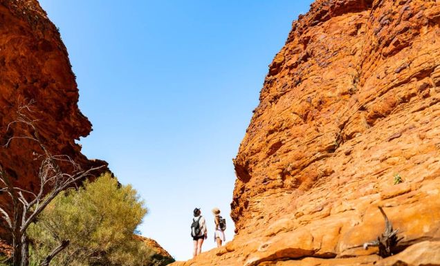 Two women on an Intrepid Red Centre tour from Alice Springs to Uluru