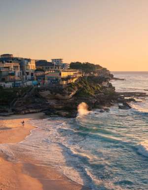 Surfer at Tamarama Beach at sunrise