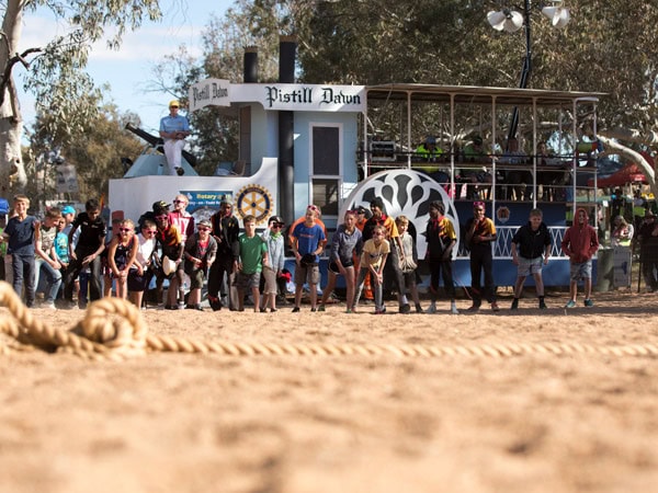 participants and spectators at the Henley on Todd Regatta in Alice Springs