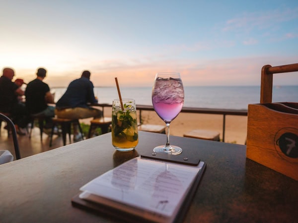 cocktail drinks on the table at Enzo's on the Beach, Hervey Bay Esplanade