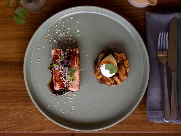 Duck with eggplant from Lakeside Kiosk & Cafe in Orange NSW