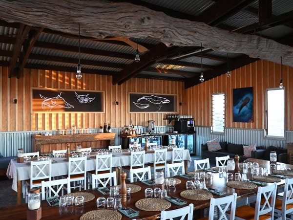 Tables are set for dinner at The Lodge