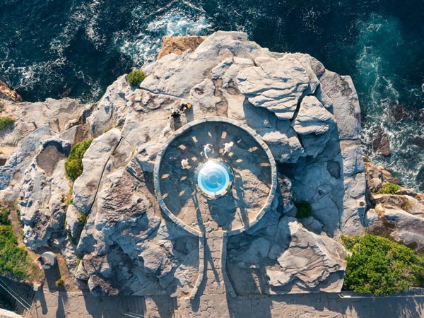 Aerial view of Mackenzie's Point Lookout during Sculpture by the Sea 