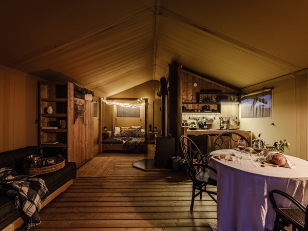 Inside the tents at Nashdale Lane Glamping