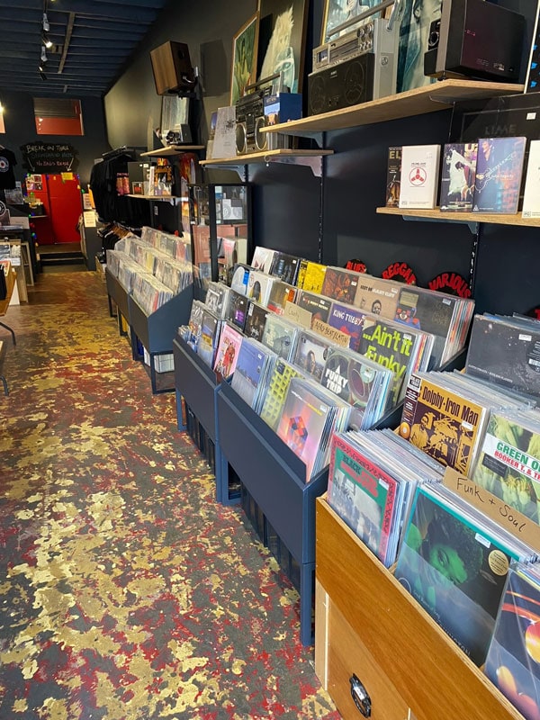 vinyl records on display at Tommy Gun, Hobart