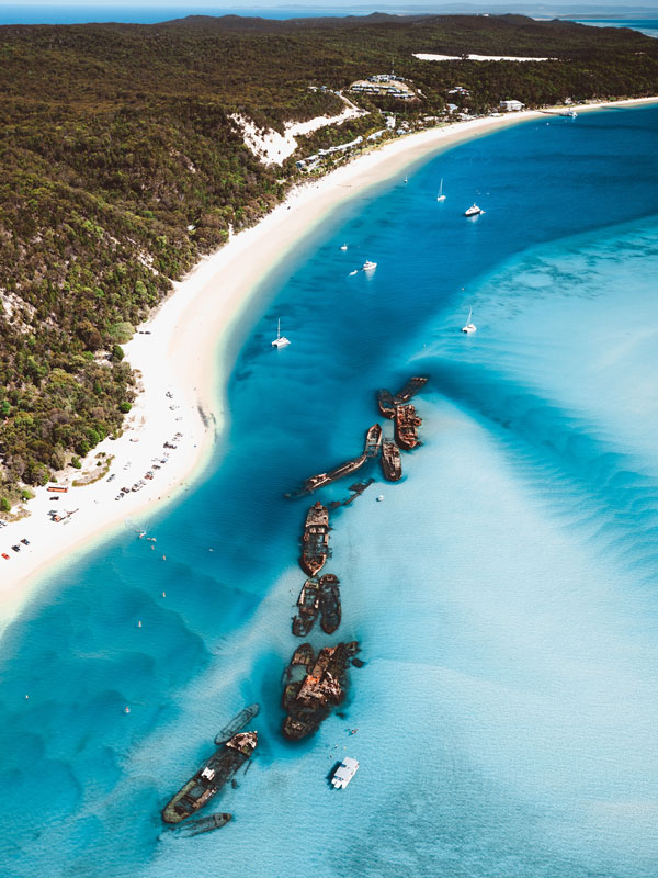 an aerial view of Moreton Island, Brisbane