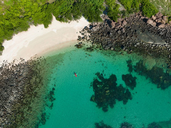 Aerial shot of Banubanu Beach Retreat in Arnhem Land