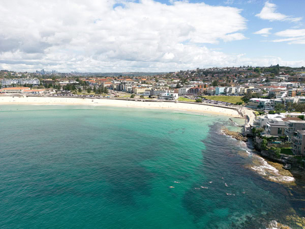 an aerial view of Bondi Beach