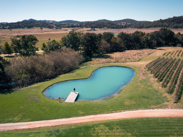 Aerial overlooking the scenic property at Bunnamagoo Estate Wines, Mudgee.