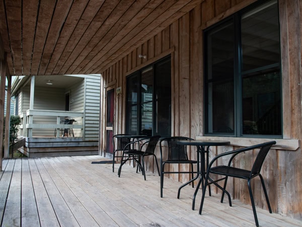 the seating area in one of the accommodation options at Corinna