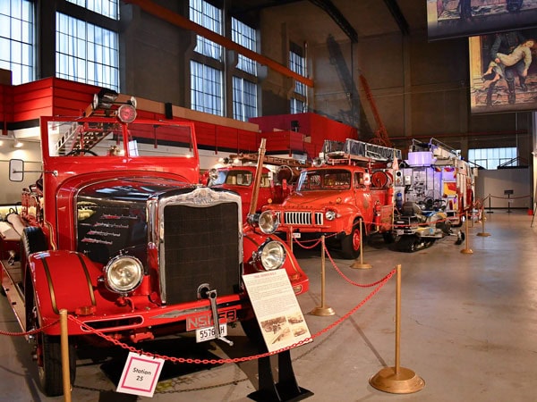 fire trucks on display inside The Museum of Fire, Penrith NSW