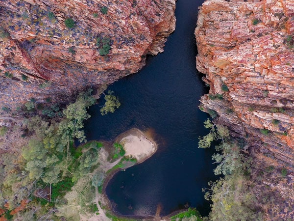 an aerial view of the waterhole at Ellery Creek