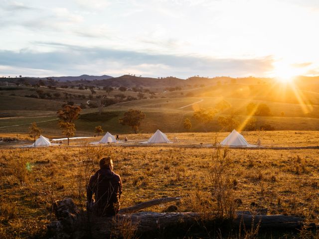 tents of glenayr farm mudgee on a misty morning