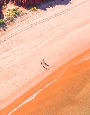 an aerial view of the Roebuck Bay coastline in Broome