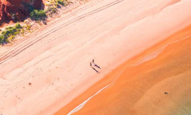 an aerial view of the Roebuck Bay coastline in Broome