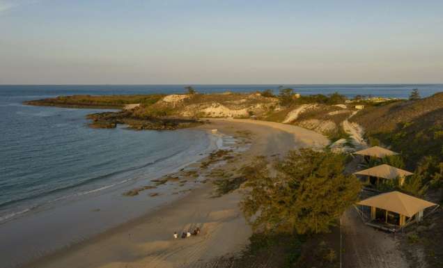 Drone shot of Banubanu Beach Retreat in Arnhem Land