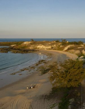 Drone shot of Banubanu Beach Retreat in Arnhem Land
