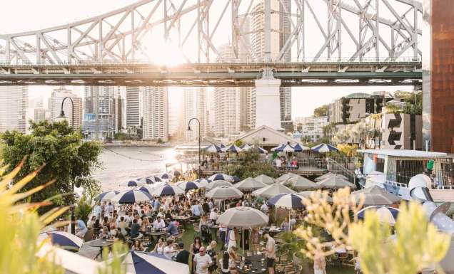 A sunny day at Felon Brewing Co. at Howard Smith Wharves in Brisbane