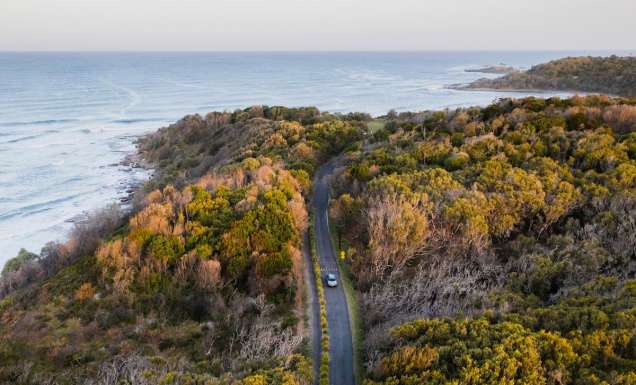 aerial shot of the Yamba Beach town
