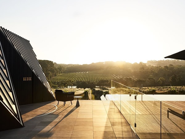 the scenic LL Vineyard sunrise views at Jackalope Hotel Mornington Peninsula, Vic