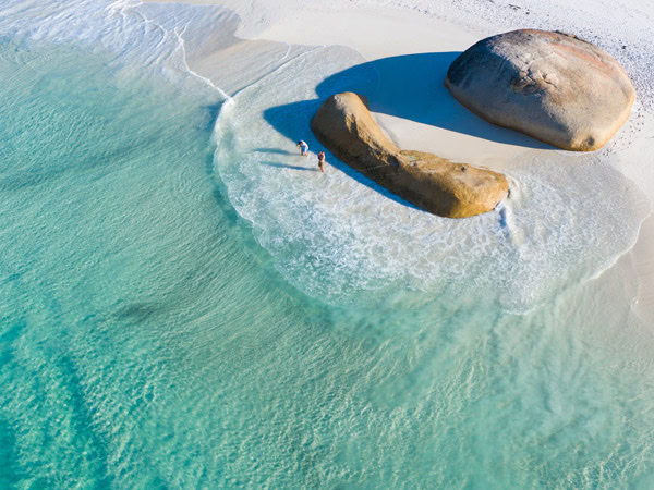 huge rocks on the white-sand shoreline of Little Beach, WA
