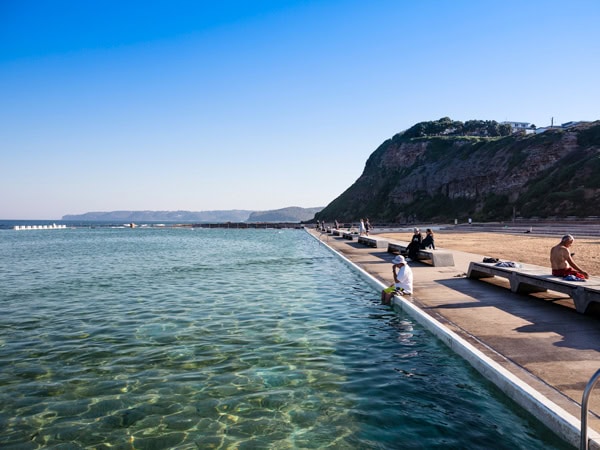 people relaxing in the Merewether Ocean Baths in Newcastle