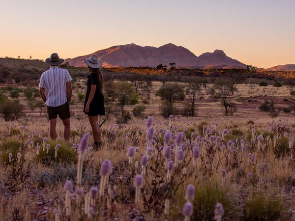 a couple standing amidst the stunning backdrop of Mt Sonder