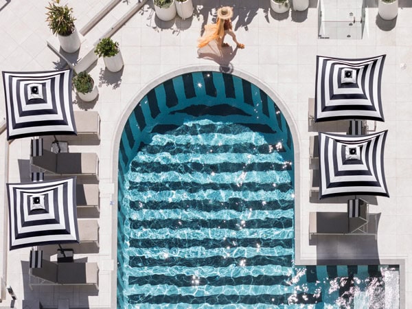 a top view of the infinity pool at QT Hotels Gold Coast