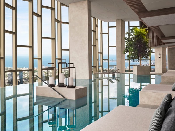 the indoor setting of the infinity pool at Ritz-Carlton Melbourne, Vic