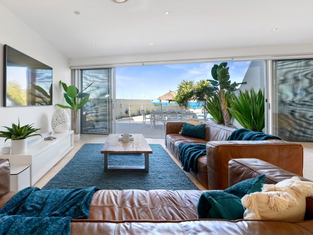 the view from the living room of the pool at Sapphire Sands Beach House, Coffs Harbour