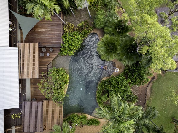 Aerial shot of pool at Seven Spirit Bay in Arnhem Land
